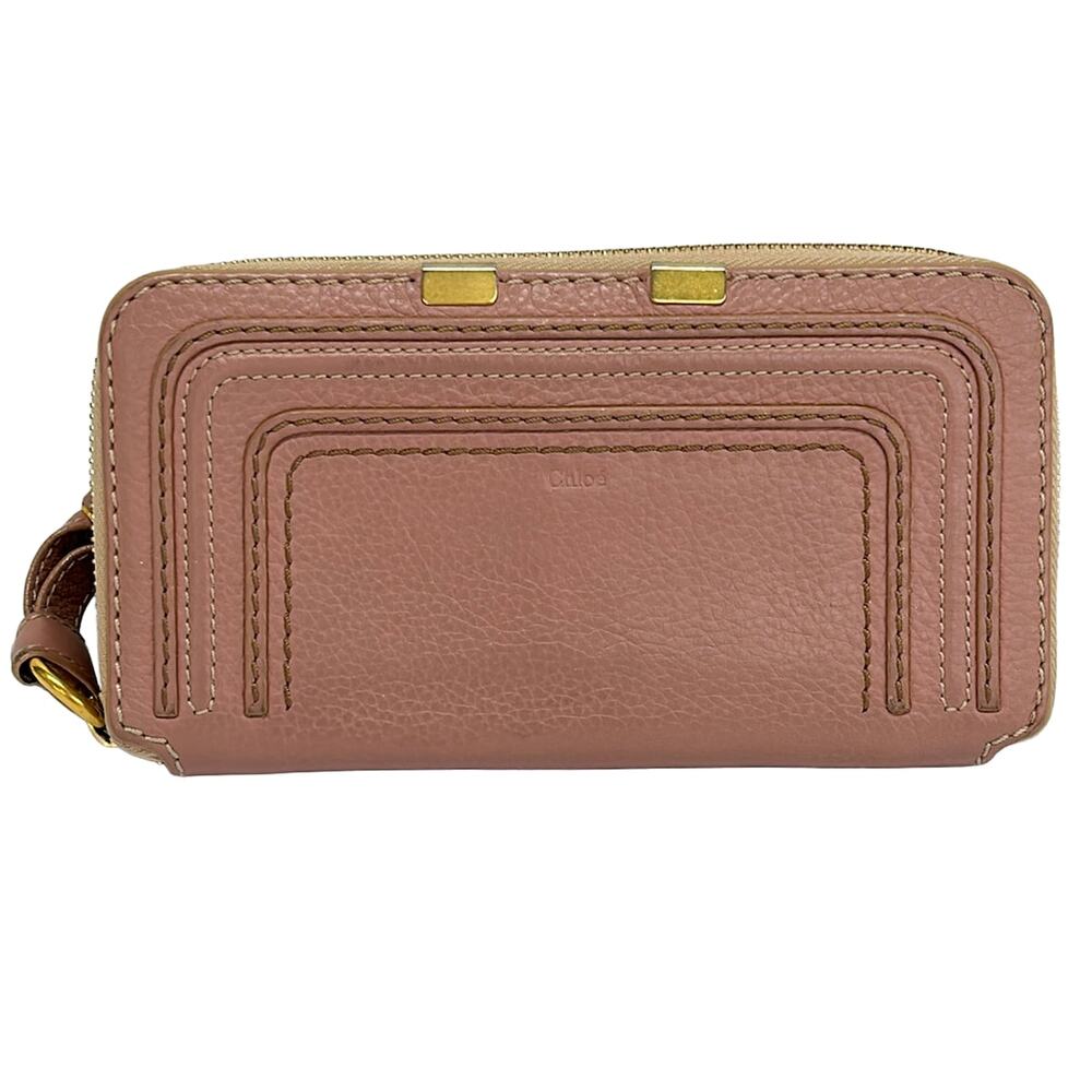 Chloé Mercy Long Zip Wallet Long Wallet Pink Beige Gold